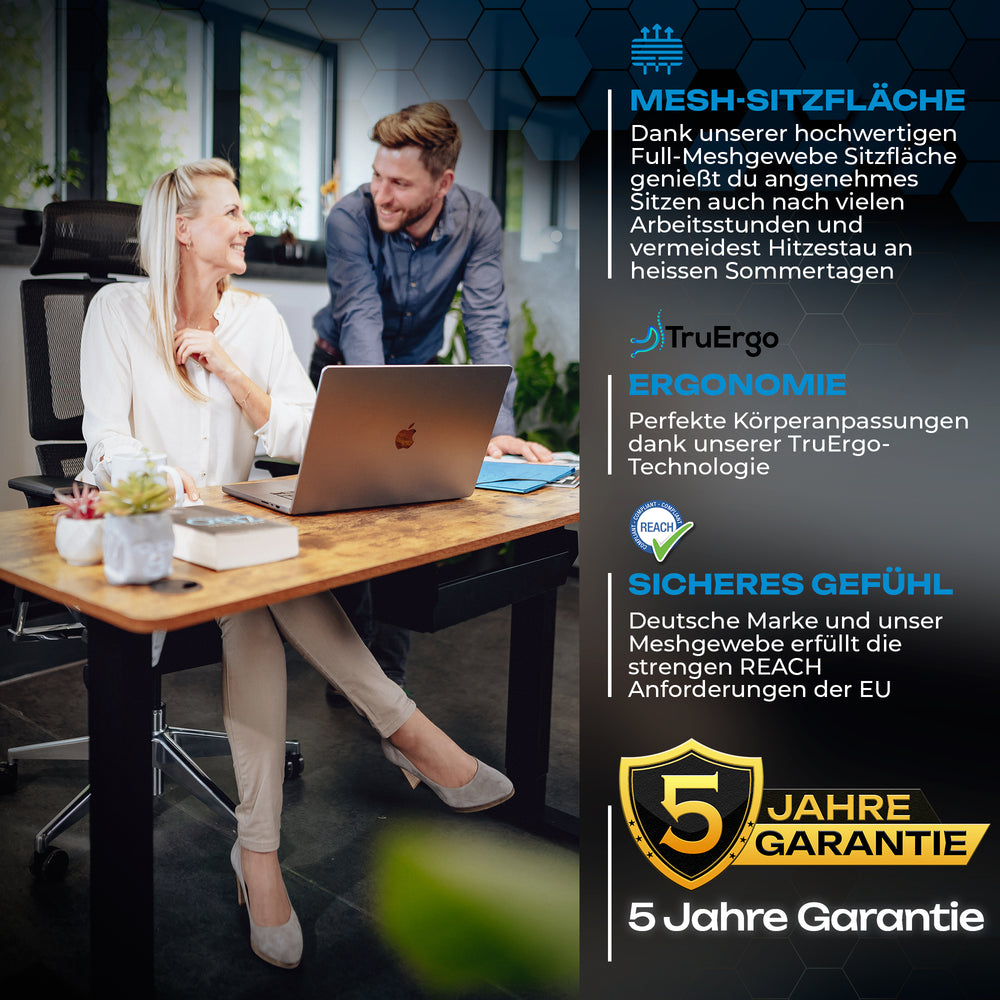 VALKENSTOL M7 Bürostuhl mit atmungsaktiver Mesh-Sitzfläche und 5 Jahre Garantie