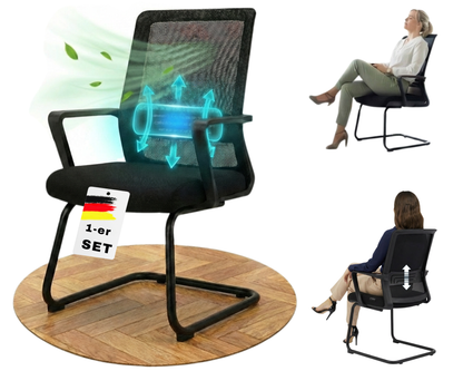 VALKENSTOL K1 -  Konferenzstuhl Freischwinger Schwarz mit Armlehne