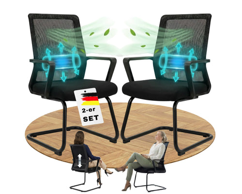 VALKENSTOL K1 Konferenzstuhl Freischwinger in Schwarz mit Armlehnen im 2er-Set, Produktansicht