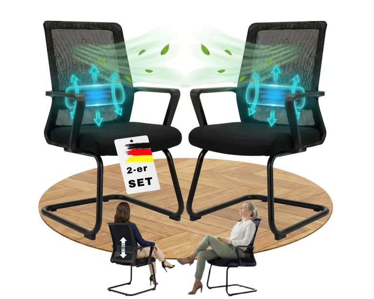 VALKENSTOL K1 Konferenzstuhl Freischwinger in Schwarz mit Armlehnen im 2er-Set, Produktansicht