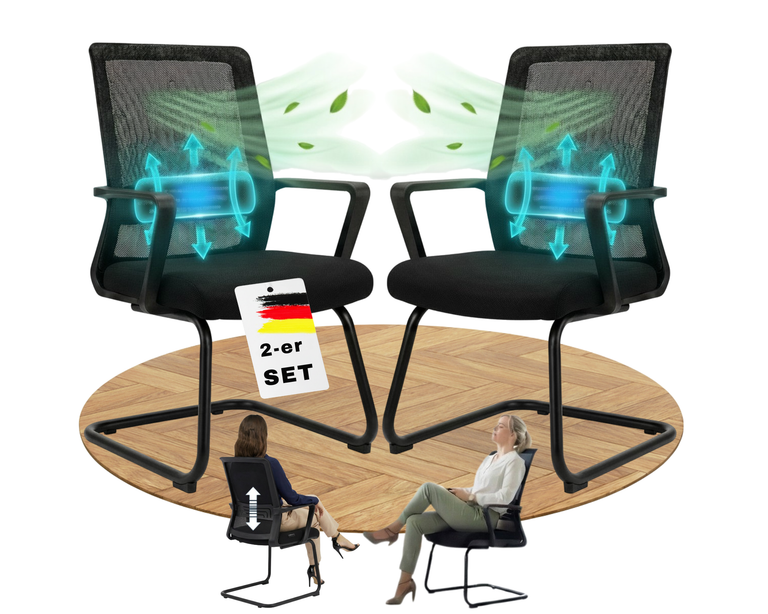 VALKENSTOL K1 Konferenzstuhl Freischwinger in Schwarz mit Armlehnen im 2er-Set, Produktansicht