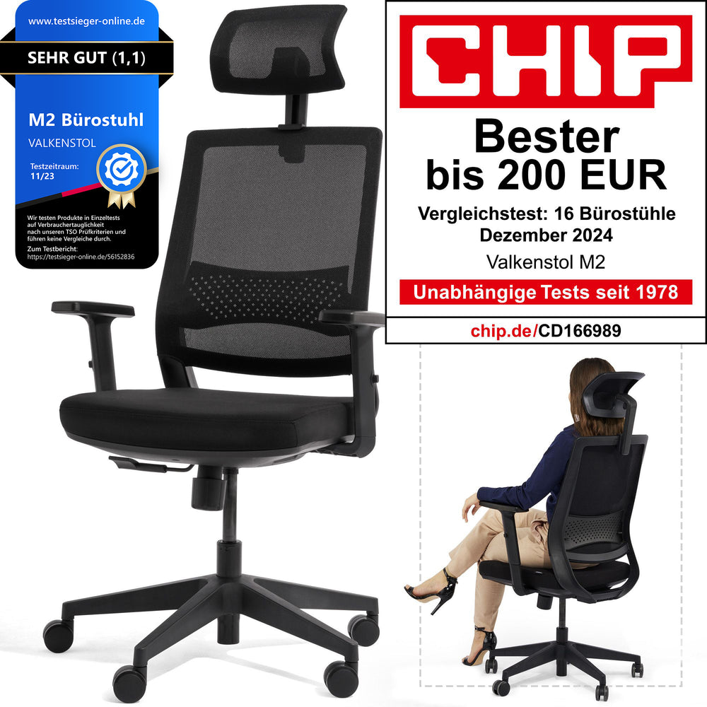 VALKENSTOL M2 Bürostuhl mit Kopfstütze, von CHIP als Bester bis 200 Euro ausgezeichnet