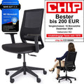 VALKENSTOL M2 ergonomischer Bürostuhl, von CHIP als Bester bis 200 Euro ausgezeichnet, Produktansicht mit Gütesiegeln