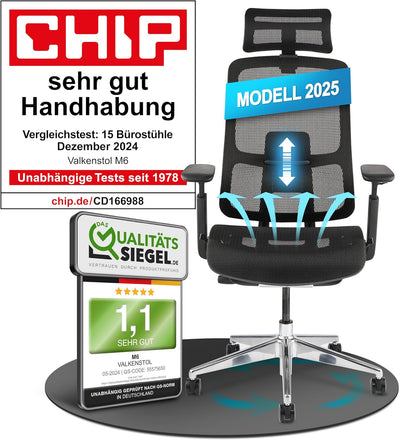VALKENSTOL M6 - Premium Ergonomischer Bürostuhl bis 1,95 m