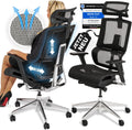 VALKENSTOL M7 High-End Business-Bürostuhl mit adaptiver Lordosenstütze und Mesh-Rücken, Produktansicht mit Gütesiegeln