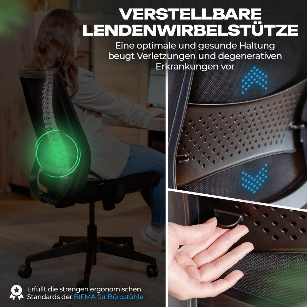 Verstellbare Lendenwirbelstütze des VALKENSTOL M2 für ergonomische Unterstützung des unteren Rückens
