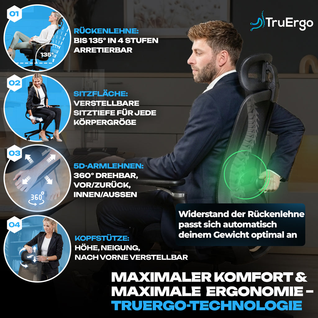 Frau sitzt im VALKENSTOL M4 mit Kopfstütze und TruErgo-Technologie für maximalen Komfort