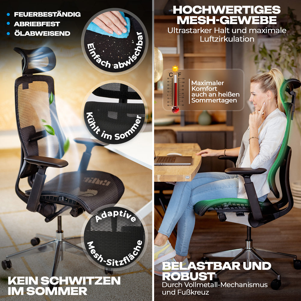 VALKENSTOL M6 - Premium Ergonomischer Bürostuhl bis 1,95 m