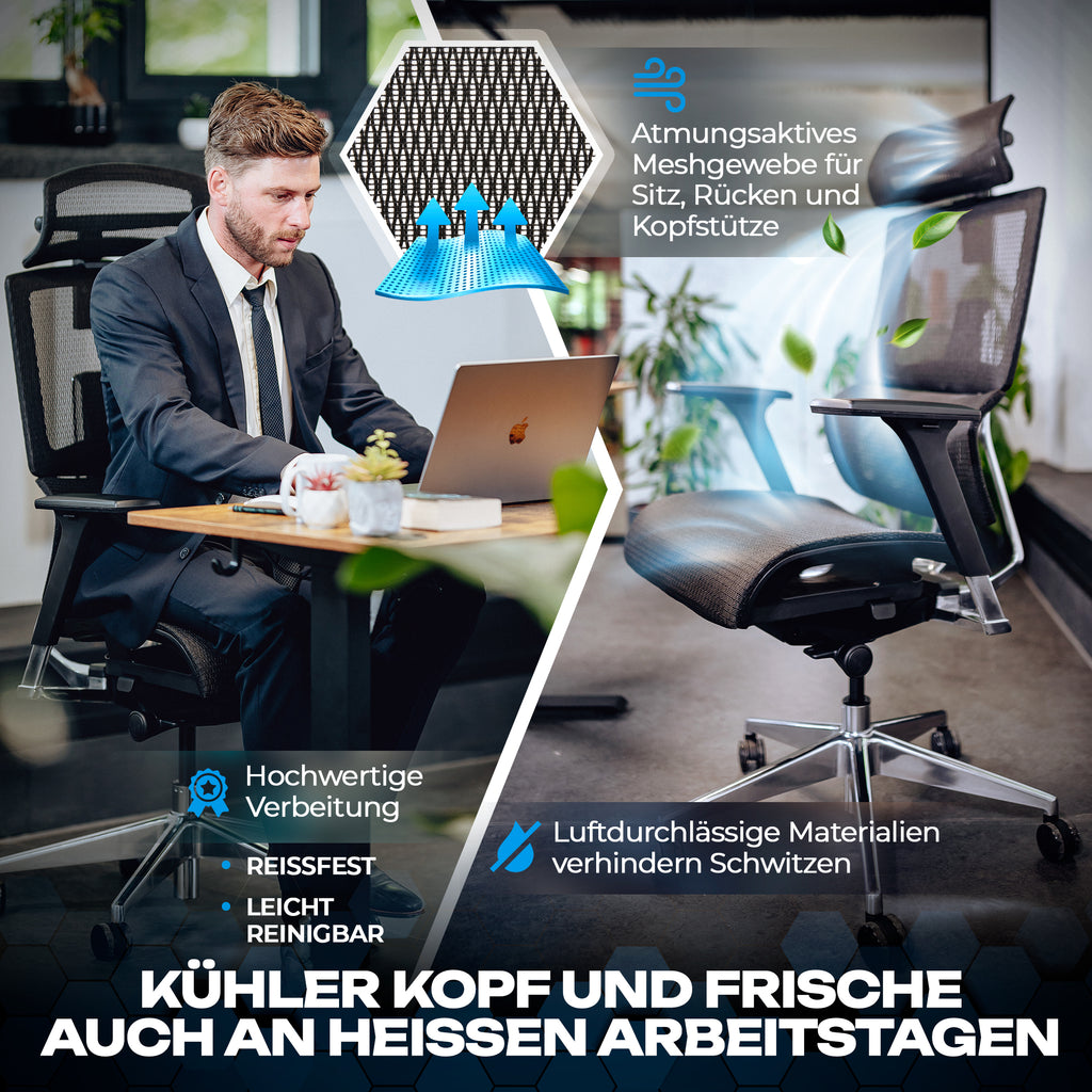 VALKENSTOL M7 - High-End Business Bürostuhl mit adaptiver Lordosenstütze