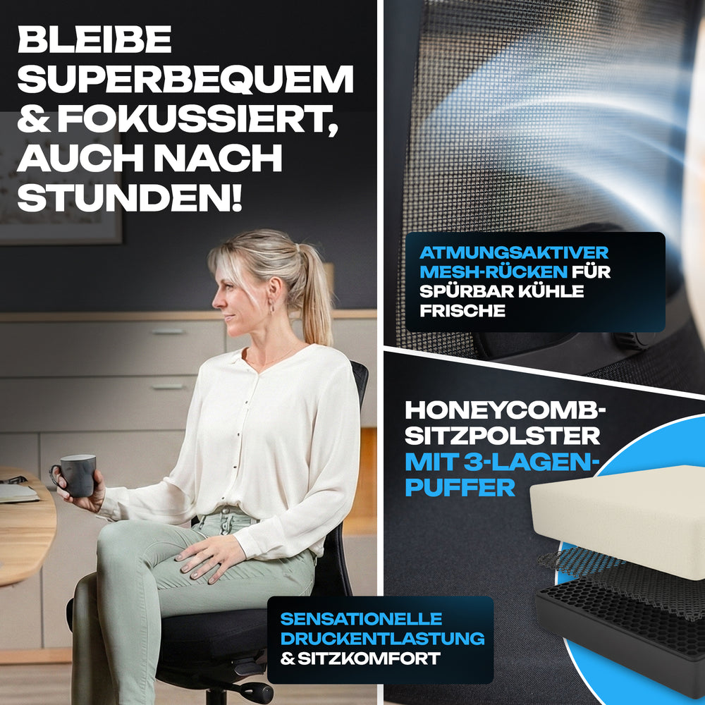 Honeycomb-Sitzpolster mit Sandwich-Puffer des VALKENSTOL M4 für bequemes, fokussiertes Sitzen über Stunden