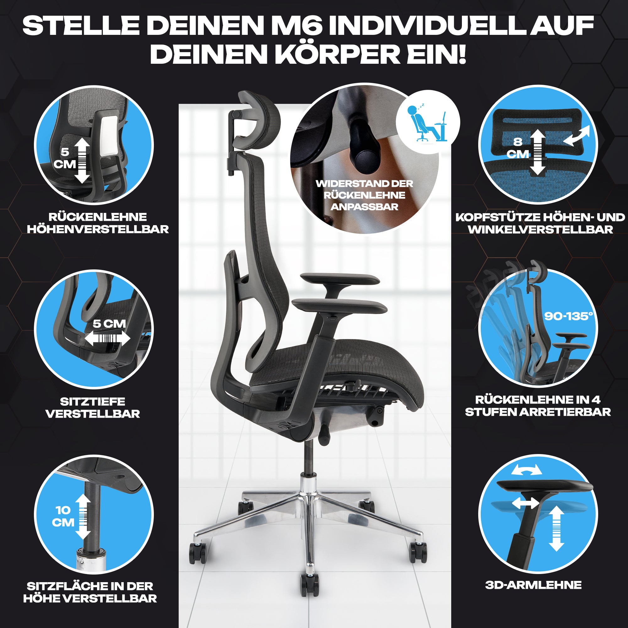 VALKENSTOL M6 - Premium Ergonomischer Bürostuhl bis 1,95 m