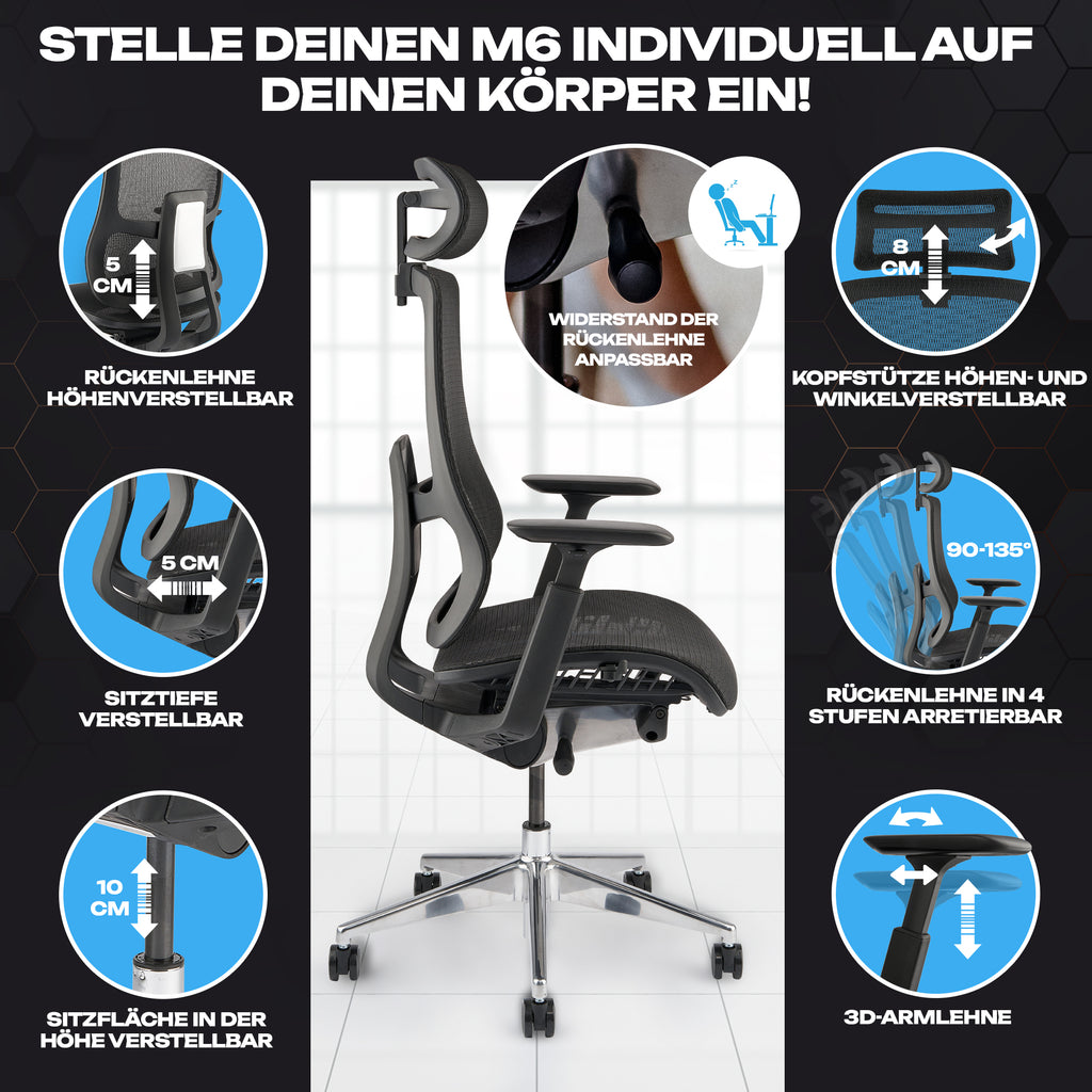 Individuelle Einstellmöglichkeiten des VALKENSTOL M6 Bürostuhls zur Anpassung an den eigenen Körper