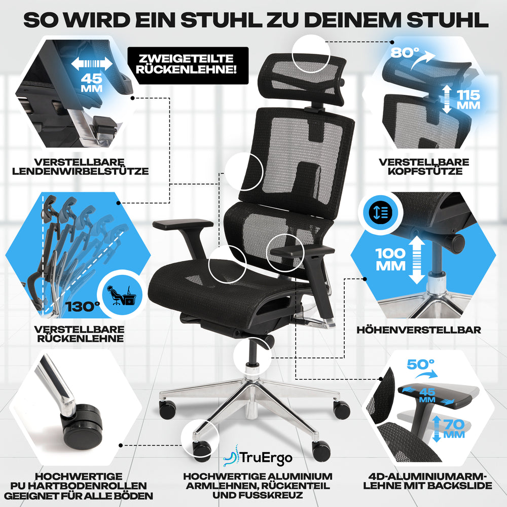 Verstellmöglichkeiten des VALKENSTOL M7 Bürostuhls mit individuell anpassbarer Sitzhöhe, Armlehnen und Neigung