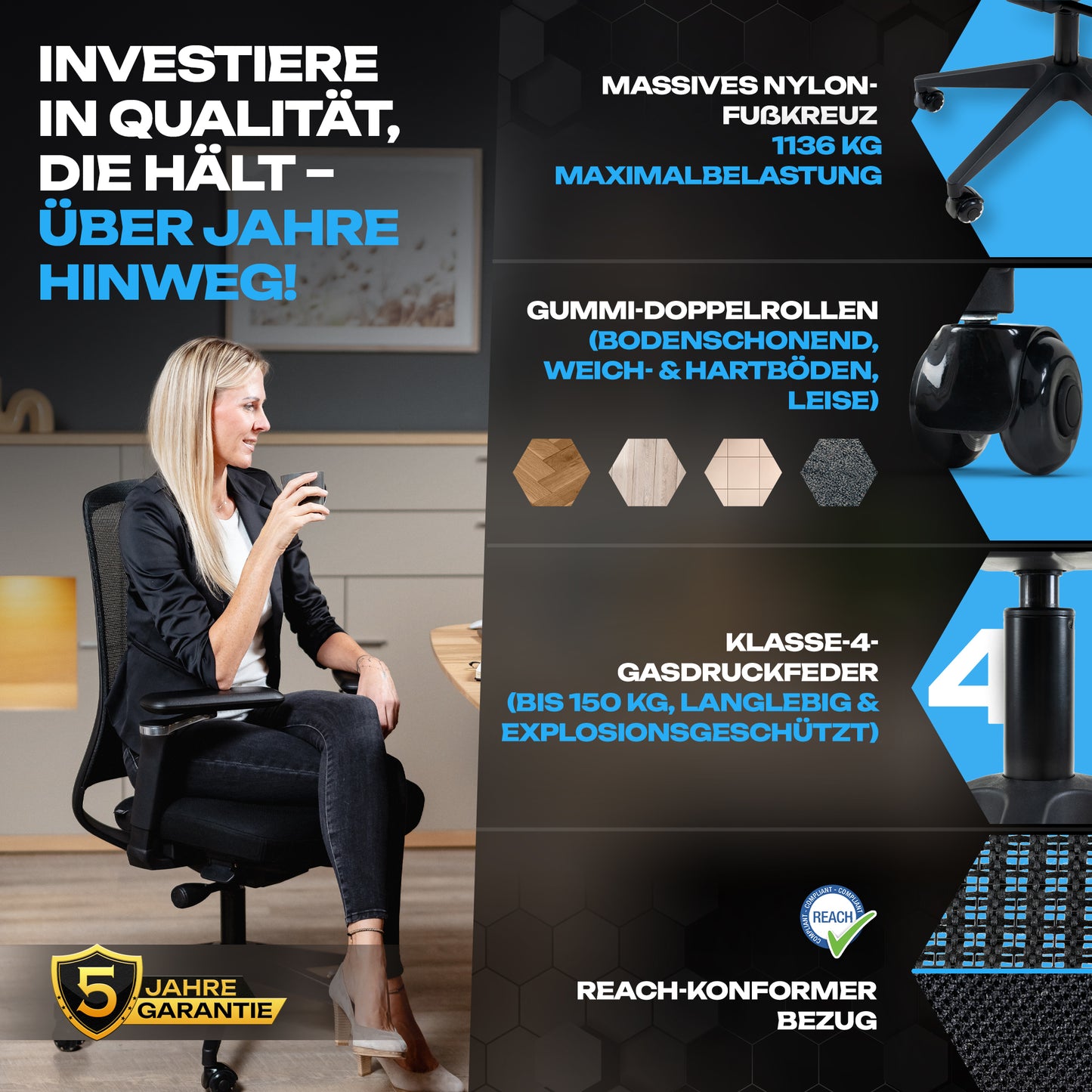 VALKENSTOL M4 - Bürostuhl ergonomisch, modern und stylish