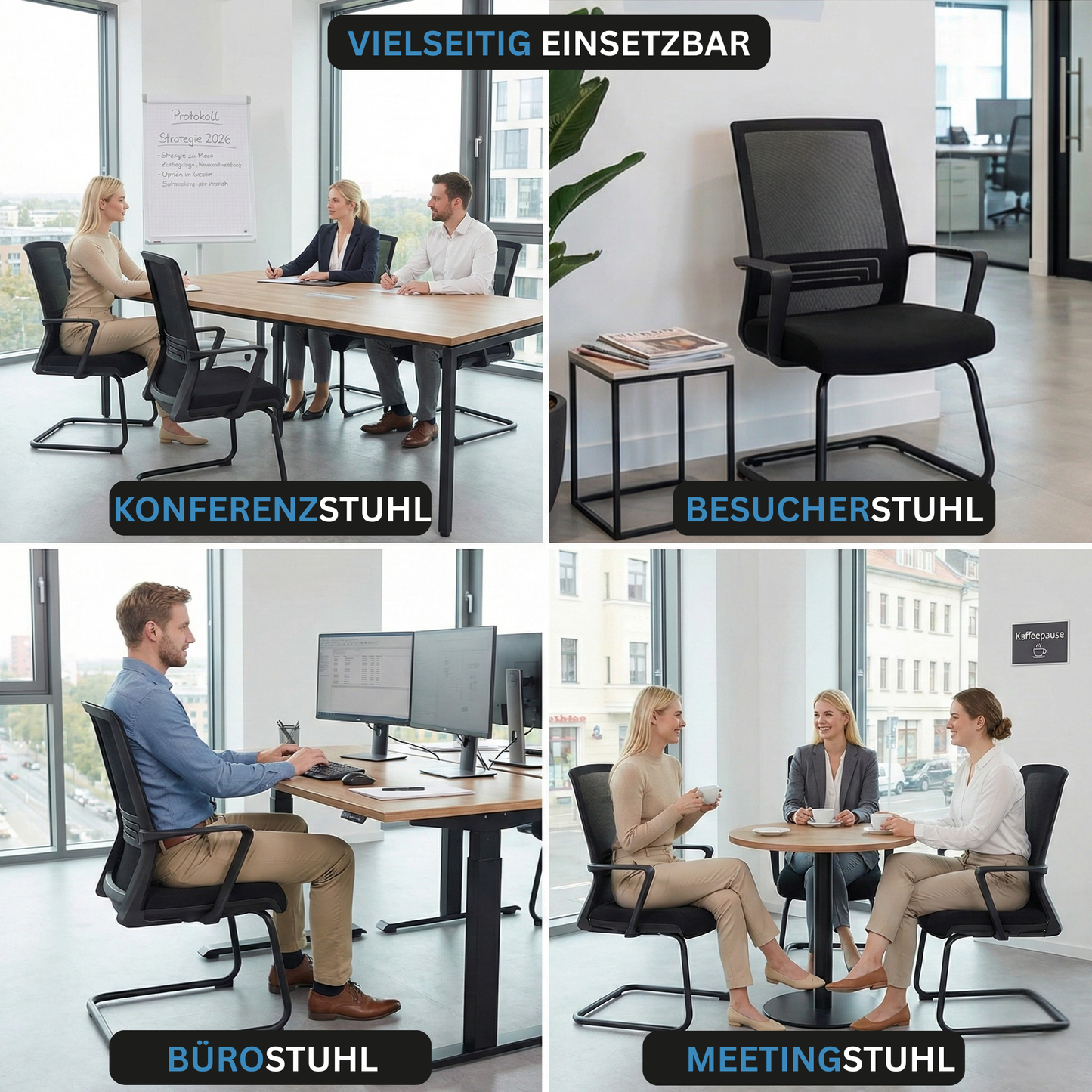 VALKENSTOL K1 -  Konferenzstuhl Freischwinger Schwarz mit Armlehne