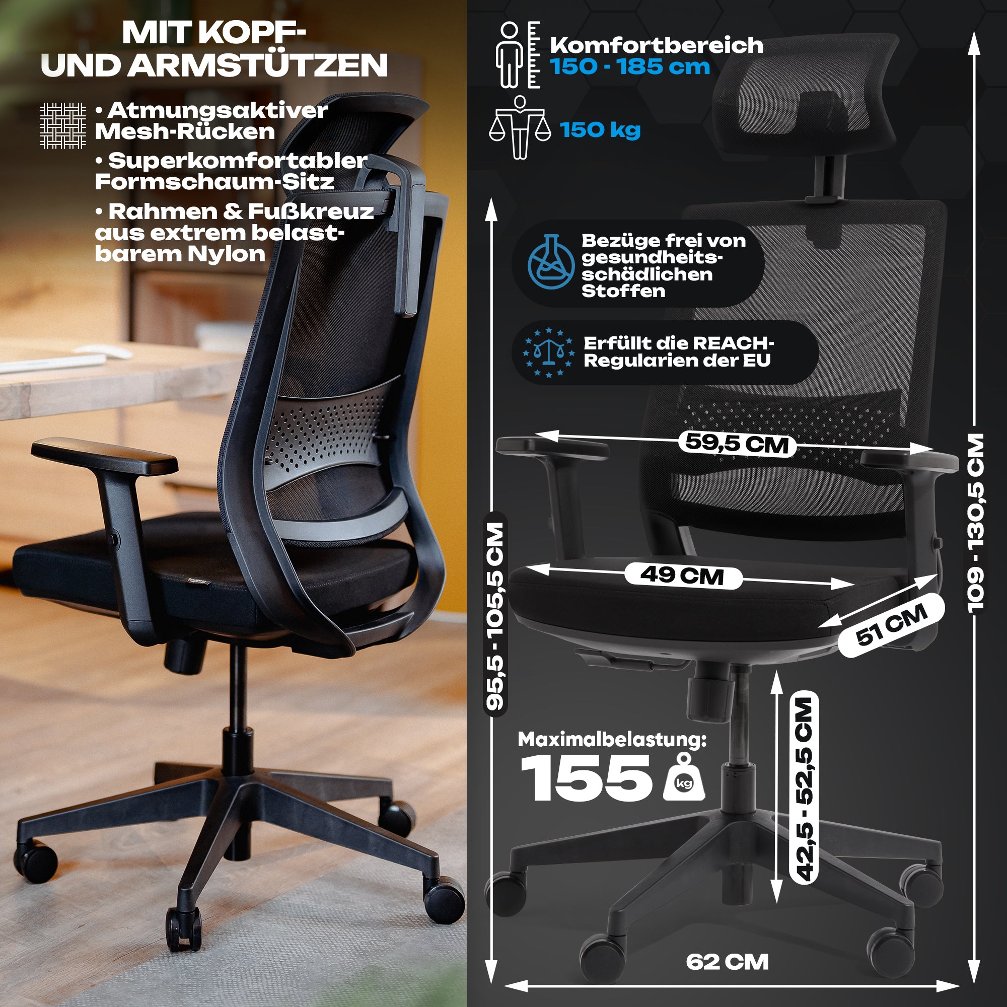 VALKENSTOL M2 - Bürostuhl Ergonomisch Testsieger bis 200 €