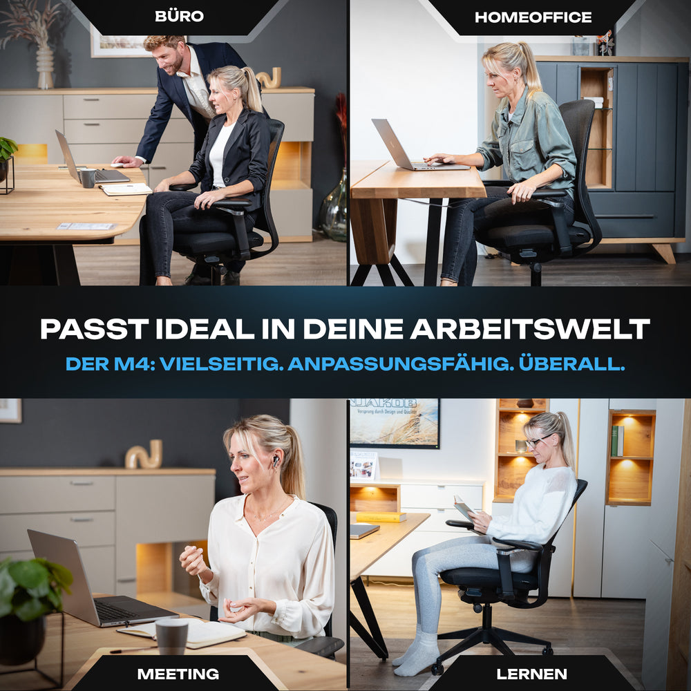 VALKENSTOL M4 Bürostuhl im Einsatz in Büro, Homeoffice, Meeting und beim Lernen