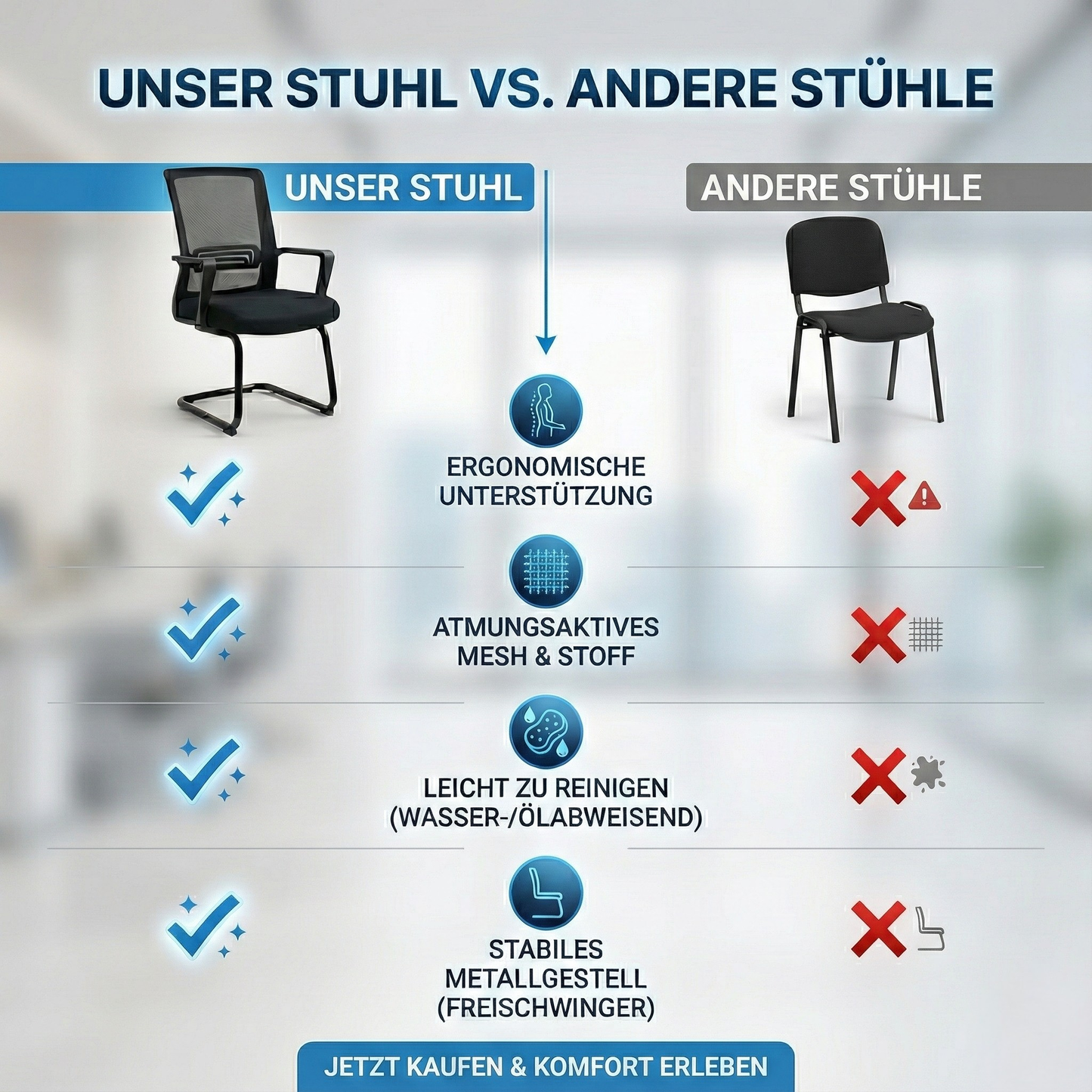 VALKENSTOL K1 -  Konferenzstuhl Freischwinger Schwarz mit Armlehne