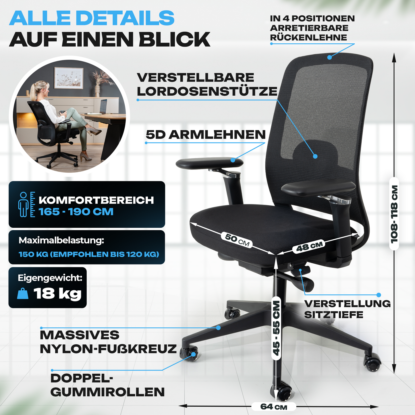 VALKENSTOL M4 - Bürostuhl ergonomisch, modern und stylish