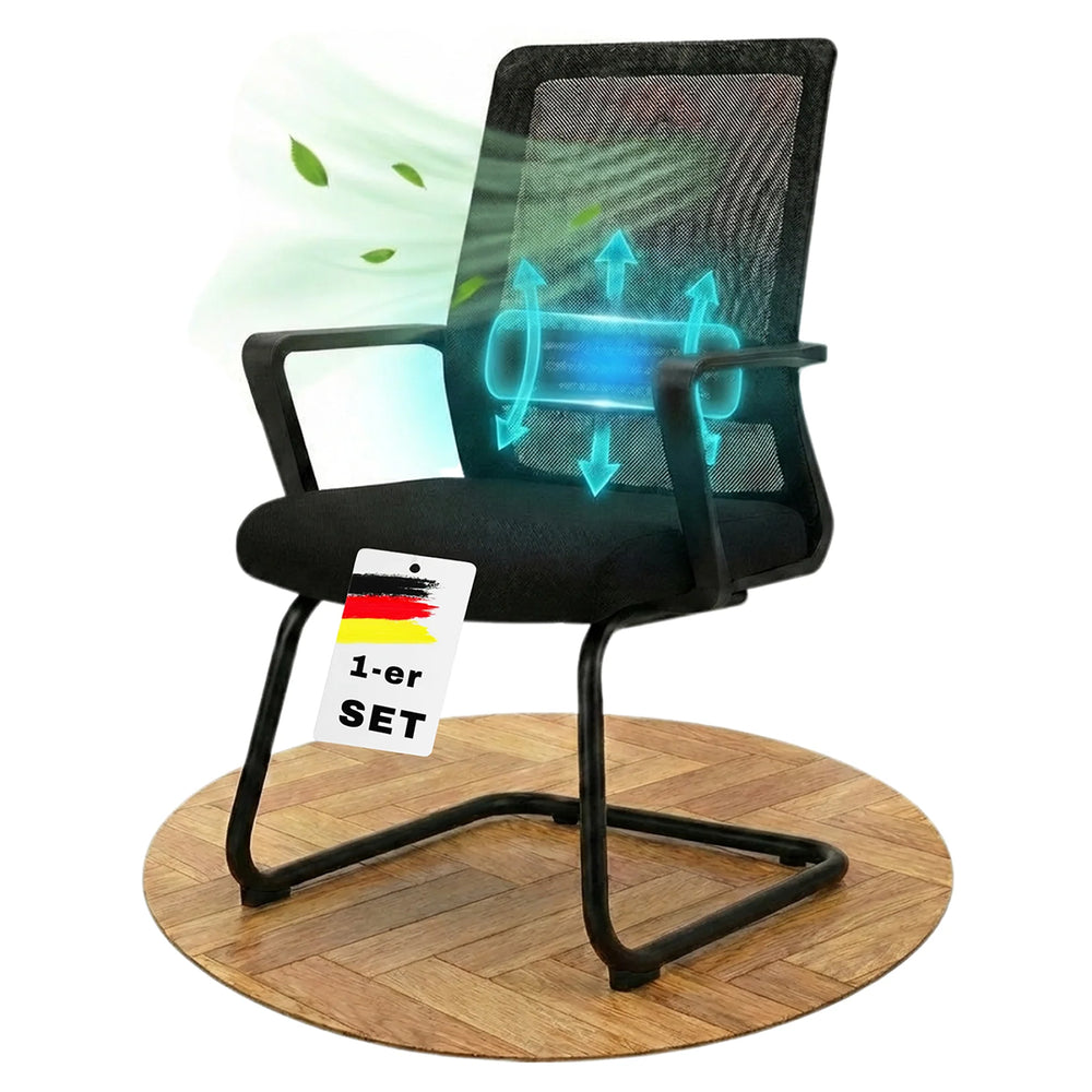 VALKENSTOL K1 -  Konferenzstuhl Freischwinger Schwarz mit Armlehne