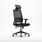 VALKENSTOL M2 ergonomischer Bürostuhl in Schwarz mit Mesh-Rücken und Kopfstütze, Frontansicht