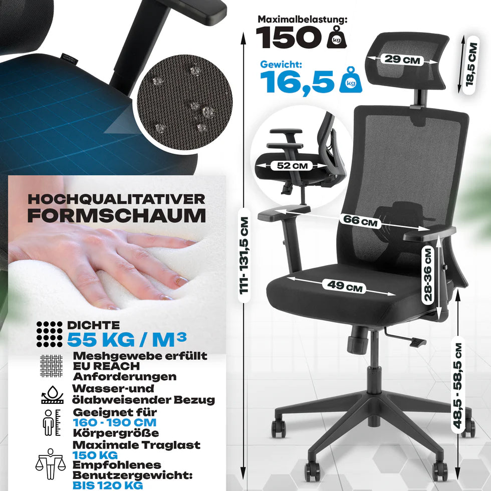 Technische Daten des VALKENSTOL M3 Komfort mit Formschaum-Sitz, belastbar bis 150 kg