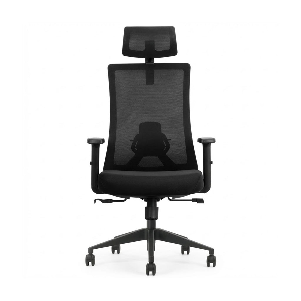VALKENSTOL M3 Komfort ergonomischer Bürostuhl in Schwarz mit Kopfstütze, Frontansicht