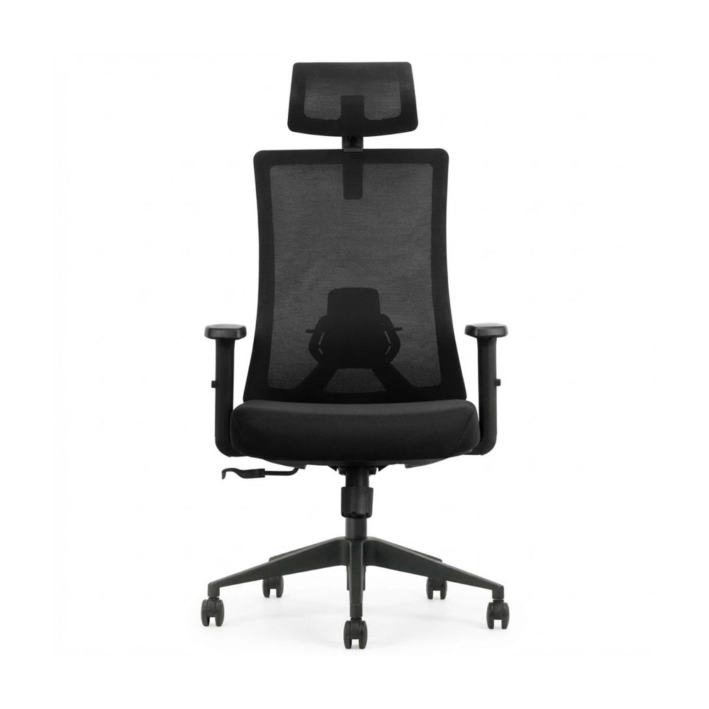 VALKENSTOL M3 ergonomischer Bürostuhl in Schwarz mit Mesh-Rücken und Kopfstütze, Studioansicht