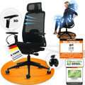 VALKENSTOL M4 ergonomischer Bürostuhl mit Kopfstütze und 5D-Armlehnen, Produktansicht mit Gütesiegeln