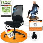 VALKENSTOL M4 ergonomischer Bürostuhl ohne Armlehnen, Produktansicht mit Gütesiegeln