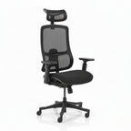 VALKENSTOL M5 ergonomischer Bürostuhl in Schwarz mit atmungsaktivem Mesh-Rücken und verstellbarer Kopfstütze, Studioansicht
