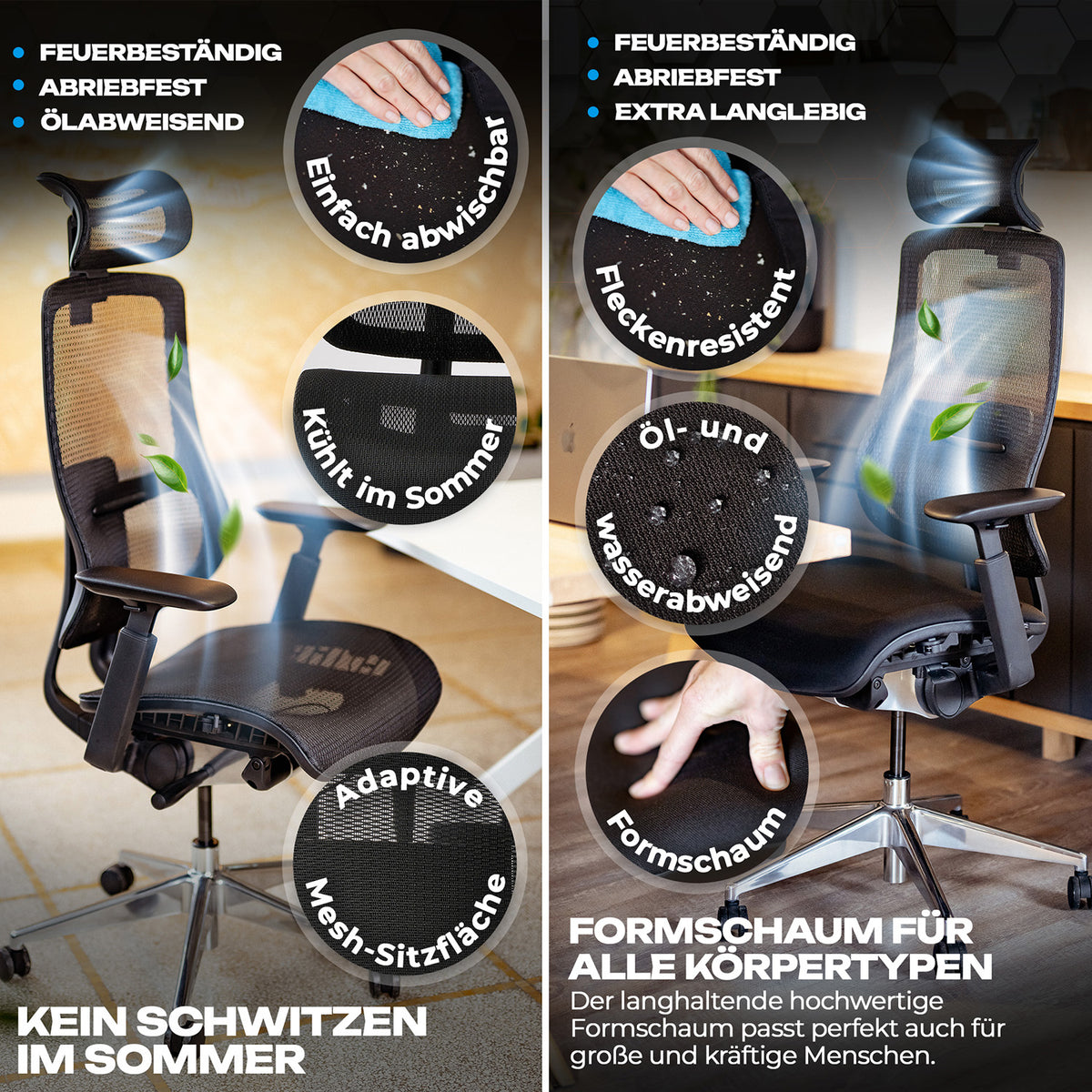 Vergleich von Mesh- und Formschaum-Sitzfläche beim VALKENSTOL M6
