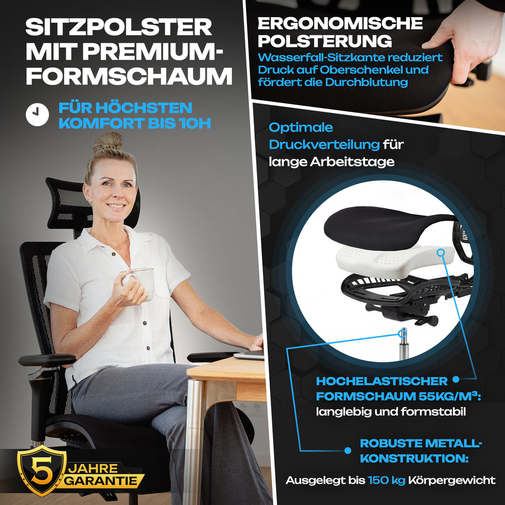 VALKENSTOL M8 - Premium Ergonomischer Bürostuhl Für Große Nutzer Bis 2,00 Meter