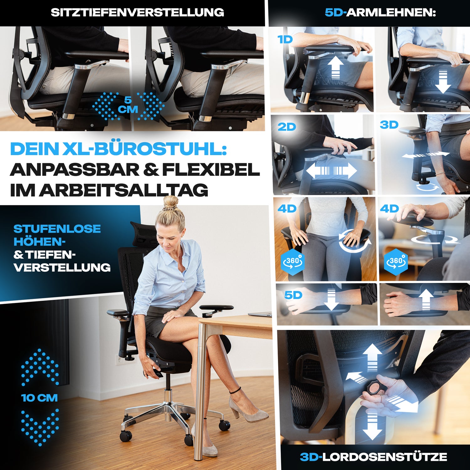 VALKENSTOL M8 - Premium Ergonomischer Bürostuhl Für Große Nutzer Bis 2,00 Meter